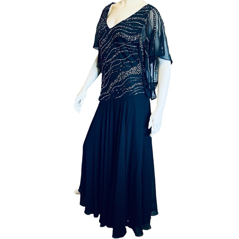 JK ARA Beaded Maxi Navy Dressy Dress  size 12